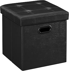 SONGMICS 15 Inches Ottoman with Storage, Footstool, Storage Ottoman with Metal Grommet Handles, Synthetic Leather, 660 lb Load Capacity, for Dorm Room, Living Room, Bedroom, Black ULSF30B