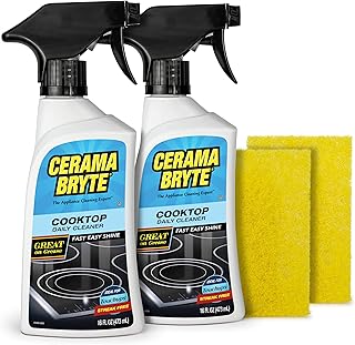 Cerama Bryte Daily Spray Cooktop and Stove Top Cleaner for Glass & Pads Combo Kit - Ceramic Surfaces, 16 Fluid Ounces, 4 P...