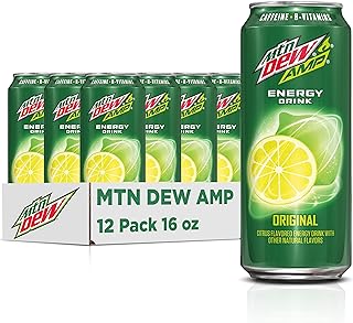 Mtn Dew AMP Energy, Original, Energy Drink with Caffeine, B Vitamins, 16 fl oz cans (12 Pack)