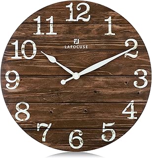 Lafocuse 12 Inch Silent Non Ticking Farmhouse Brown Wall Clock Battery Operated, Vintage Shabby Chic Wooden Wall Clock for...