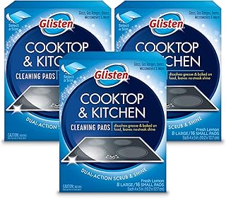 Glisten Cooktop and Kitchen Cleaning Pads, Dissolves Grease and Baked on Foods, Lemon Scent, 24 Large Pads or 48 Small Pads