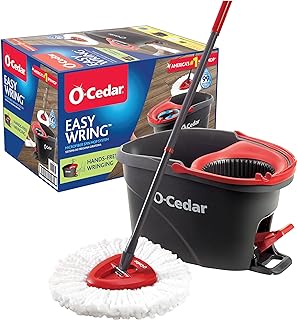 O-Cedar EasyWring Microfiber Spin Mop, Bucket Floor Cleaning System, Red, Gray, Standard