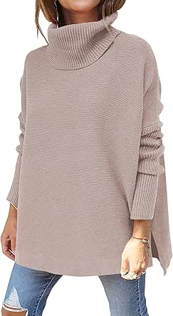 ANRABESS Women&#39;s Oversized Turtleneck Batwing Sleeve Spilt Casual Loose Knit Tunic Pullover Sweater Tops 2024 Fall Outfits