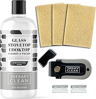 Therapy Glass Stovetop Cleaner and Cooktop Cleaner Kit - 3 Non-Scratch Scrubbing Pads & Razor Scraper - Glass Stove Top Cl...