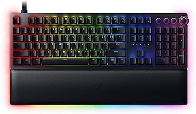 Razer Huntsman V2 Analog Gaming Keyboard: Adjustable Actuation via Analog Optical Switches - Rapid Trigger Mode - Chroma RGB Lighting - Magnetic Wrist Rest - Dedicated Media Keys & Dial - Black