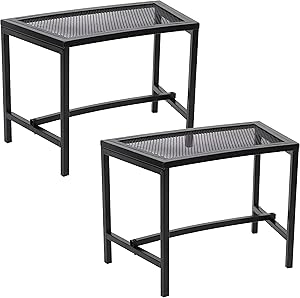 Sunnydaze Outdoor Curved Powder-Coated Black Metal Mesh Fire Pit Bench - Backless - Set of 2