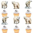 Ercadio 24 Pack Polar Bear Cupcake Toppers Polar Bear Cupcake Picks Animal Cupcake Picks Polar Bear Birthday Cupcake Decorations for Baby Shower Birthday Animal Theme Party Cake Decor Supplies