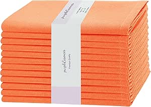 PurpleEssences Set of 12 Cloth Dinner Napkins 100% Cotton 18x18 - Soft Durable Washable - Ideal for Farmhouse Party Fall Thanksgiving Halloween - Perfect Everyday Use Table Linen – Orange