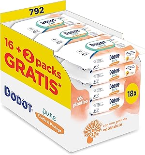 Dodot Toallitas Pure Cuida & Protege Para Bebé 18 Paquetes De 44 Unidades = 792 Toallitas, Ayuda a restaurar el pH natural...