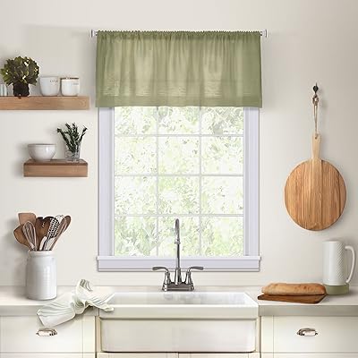 Elrene Home Fashions 026865775440 Solid Hemstitched Rod Pocket Valance Kitchen/Cafe Window Curtain, 60"x15", Sage