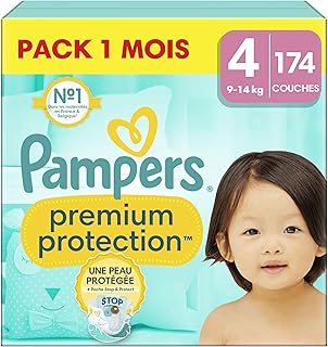 Pampers Premium Protection, Taille 4, 174 Couches, 9-14kg, Double Protection pour la peau et contre les fuites Avec Poche ...