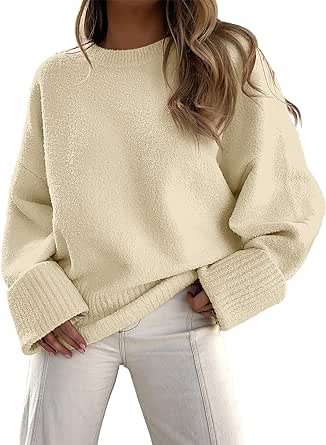 ANRABESS Women&#39;s Oversized Crewneck Long Sleeve Fuzzy Knit Casual Chunky Warm 2024 Fall Pullover Sweaters Top Trendy Outfits