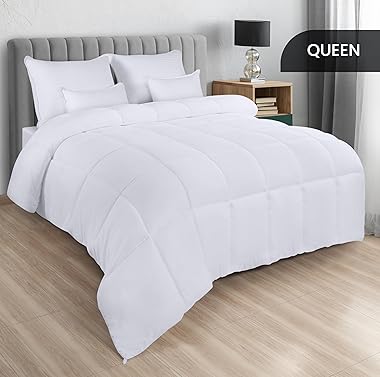 Utopia Bedding - Edredón alternativo de plumón (blanco, tamaño queen), edredón para todas las estaciones, relleno de edredón 