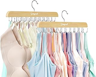 Gomyrod Bra Hanger for Closet, Tank Top Hanger 2 Pack w/20 Hooks Holds 40 Bras, Capacity Foldable Wood Space Saving Hange...