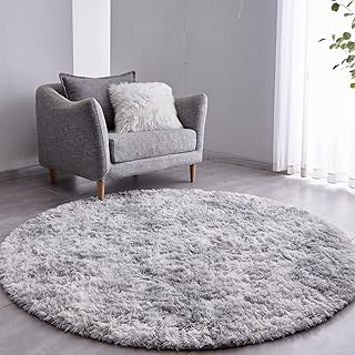 VOFUSHON Vloerkleed, rond, hoogpolig, woonkamer, tapijt, hoogpolig, slaapkamer, bedkleed, buitentapijt ( 100 cm rond, lich...