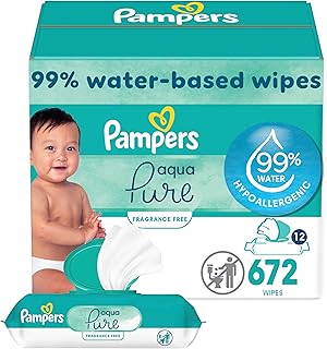 Pampers Aqua Pure Sensitive Baby Wipes, 99% Water, Hypoallergenic, Unscented, 12 Flip-Top Packs (672 Wipes Total)