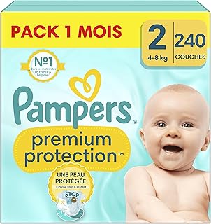 Pampers Premium Protection, Taille 2, 240 Couches, 4-8kg, Double Protection pour la peau et contre les fuites Avec Poche S...