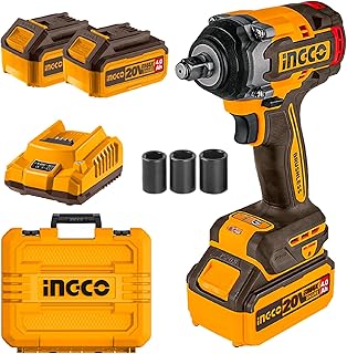 Ingco Brushless Impact Wrench 500Nm Nut-Busting Torque 650Nm, 20V Cordless 1/2Inch Battery Impact Gun, 2200RPM with 2Pcs ...