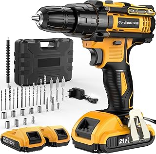 JYGMPRO Cordless Drill Driver 21V, Hammer Drill with 2 Batteries 2000mAh, 25+3 Torque, 42N.m Max Electric Drill, 30PCS Dri...