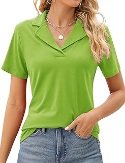 Rapbin Women's Polo Shirts Lapel Collar V Neck Short Sleeve Blouse Dressy Casual Tunic Tops