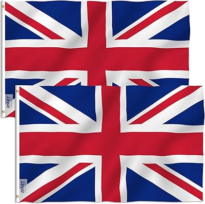 Anley Pack of 2 Fly Breeze 3x5 Foot United Kingdom UK Flag - Vivid Color and Fade Proof - Canvas Header and Double Stitched - British National Flags Polyester with Brass Grommets 3 X 5 Ft