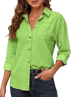 CUNLIN 100% Cotton Button Down Long Sleeve Shirts for Women Oversized Womens Collared Shirt with Front Pocket