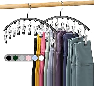 Legging Organizer for Closet, Metal Yoga Pants Hangers 2 Pack w/10 Clips Holds 20 Leggings, Space Saving Hanging Closet Or...