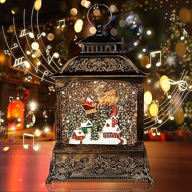 Purplecrystal Música navideña lámpara de bola de nieve,decorada lámpara de regalo navideño,con 8 piezas de música navideña pa