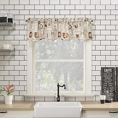 No. 918 Bristol Coffee Shop Semi-Sheer Rod Pocket Kitchen Curtain Valance, 54" x 14", Ivory Off-White