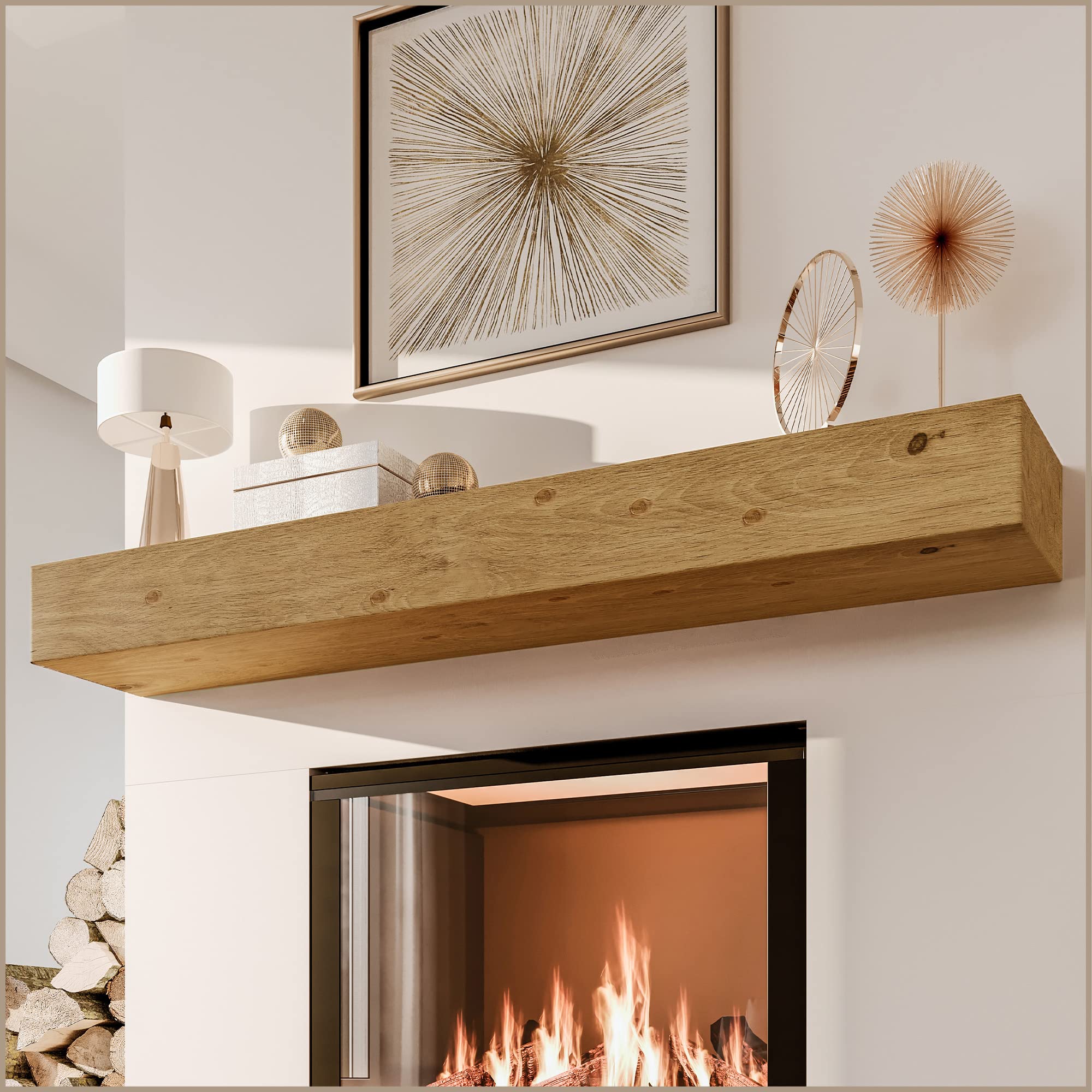 Photo 1 of Avana Fireplace Mantel - Wall-Mounted Mantles for Over Fireplace - Farmhouse Fireplace Mantle Shelves - Handcrafted Wood Fireplace Mantels - Floating Fireplace Mantel 72 Inches X 8 X 5 - Rustic Brown 72 X 8 X 5 Rustic Natural