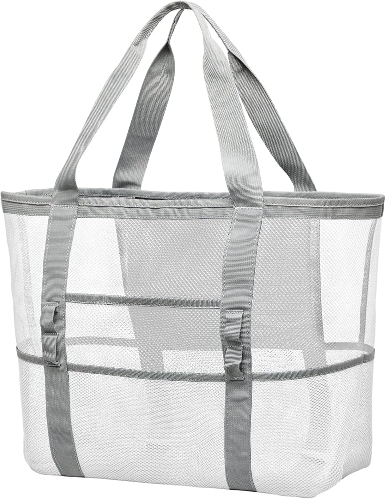 F-color Beach Bag, Mesh Beach Bag Oversized Beach Tote 9 Pockets Beach Toy Bag