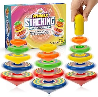 IPIDIPI TOYS Spineez Stacking Spinning Tops for Kids - Set of 3, 15 Pieces UFO Spinner Toys - Stocking Stuffers for Kids P...