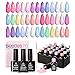 Beetles 24Pcs Gel Nail Polish Set, Pink Purple Pearl Pastel Blue Shimmer Chameleon Green Colors 2024 Gel Polish Kit, 3Pcs Base Gel Top Coat and Double-ended Brush Soak off UV Gel