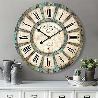 Eruner 24 Inch Vintage Wall Clock, Roman Numerals Style, Battery Operated, Non-Ticking, Large Oversized Farmhouse Clock, R...