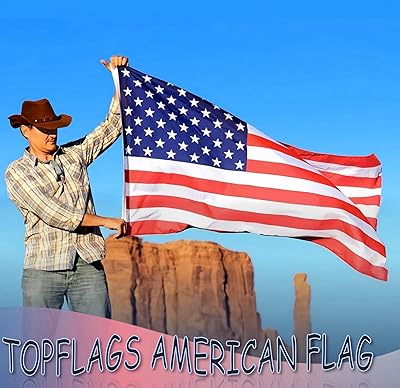 TOPFLAGS American Flag 3x5 Ft Outdoor Made in USA TearProof American Flags Embroidered Stars Made of 420D Nylon All Weather US Flag for High Wind Heavy Duty Sewn Stripes for Outside