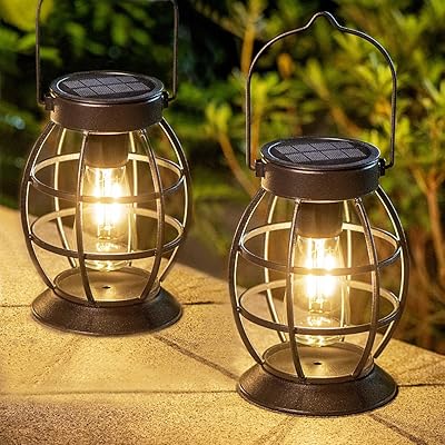 LeiDrail Solar Lantern Outdoor Hanging Solar Lights Metal LED Waterproof Christmas Lanterns Solar Powered Landscape Decor for Table Garden Yard Patio Pathway Porch 2 Pack