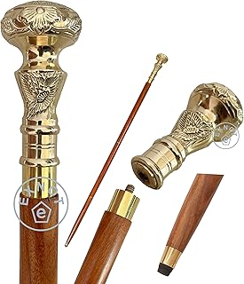 EXNOT Vintage Brass Handle Victorian Telescope Fold able Wooden Walking Stick Walking Cane Ideal Gift