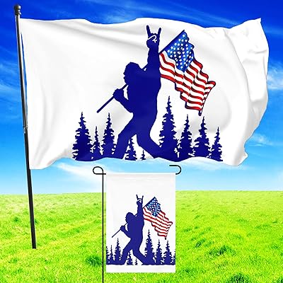 Niprden Funny Blue Bigfoot Flag Double Sided Print 3x5 Ft and Garden Flags 3Ply 12x18 Inch American Flags Outdoor Banner Decor with Brass Grommets