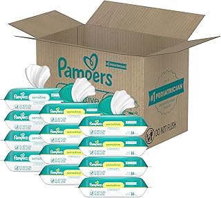 Pampers Sensitive Baby Wipes, Water Based, Hypoallergenic and Unscented, 8 Flip-Top Packs, 4 Refill Packs (1008 Wipes Total)