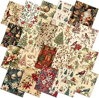 FuWeave 60 Pcs 10 x 10 Inch Vintage Christmas Quilting Fabric Rustic Christmas Fat Squares Patchwork Precut Strips Santa C...