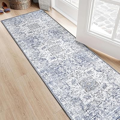 StangH - Alfombra larga para pasillo de 2 x 8 pulgadas, antideslizante, lavable, con parte trasera de goma, color azul marino, suave alfombra para interiores, baño, patio, escaleras, recámara