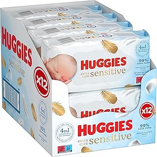 Huggies Toallitas Extra Care Sensitive para Bebé, 99% agua e ideal para pieles sensibles, 672 toallitas (12 packs de 56 to...