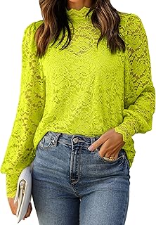 HOTOUCH Womens Lace Tops Floral Long Sleeve Mock Neck Casual Dressy Blouses Shirt with Separable Camisole Sexy 2 PCS Set