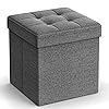 SONGMICS 11.8 Inches Small Folding Storage Ottoman Cube, Storage Footrest, Foot Rest Stool, for Living Room, Bedroom, Dorm, Dark Gray ULSF028G01