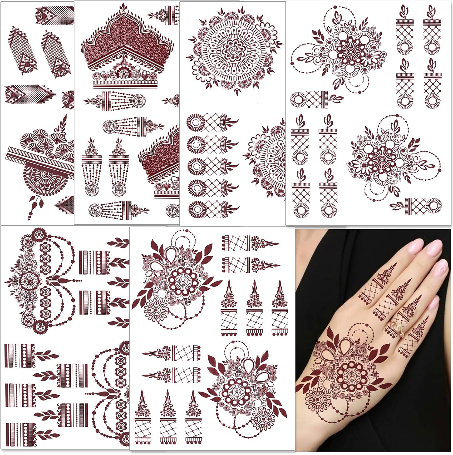 Brown Temporary Tattoos for Women Girls, Konsait Mandala Temporary ...