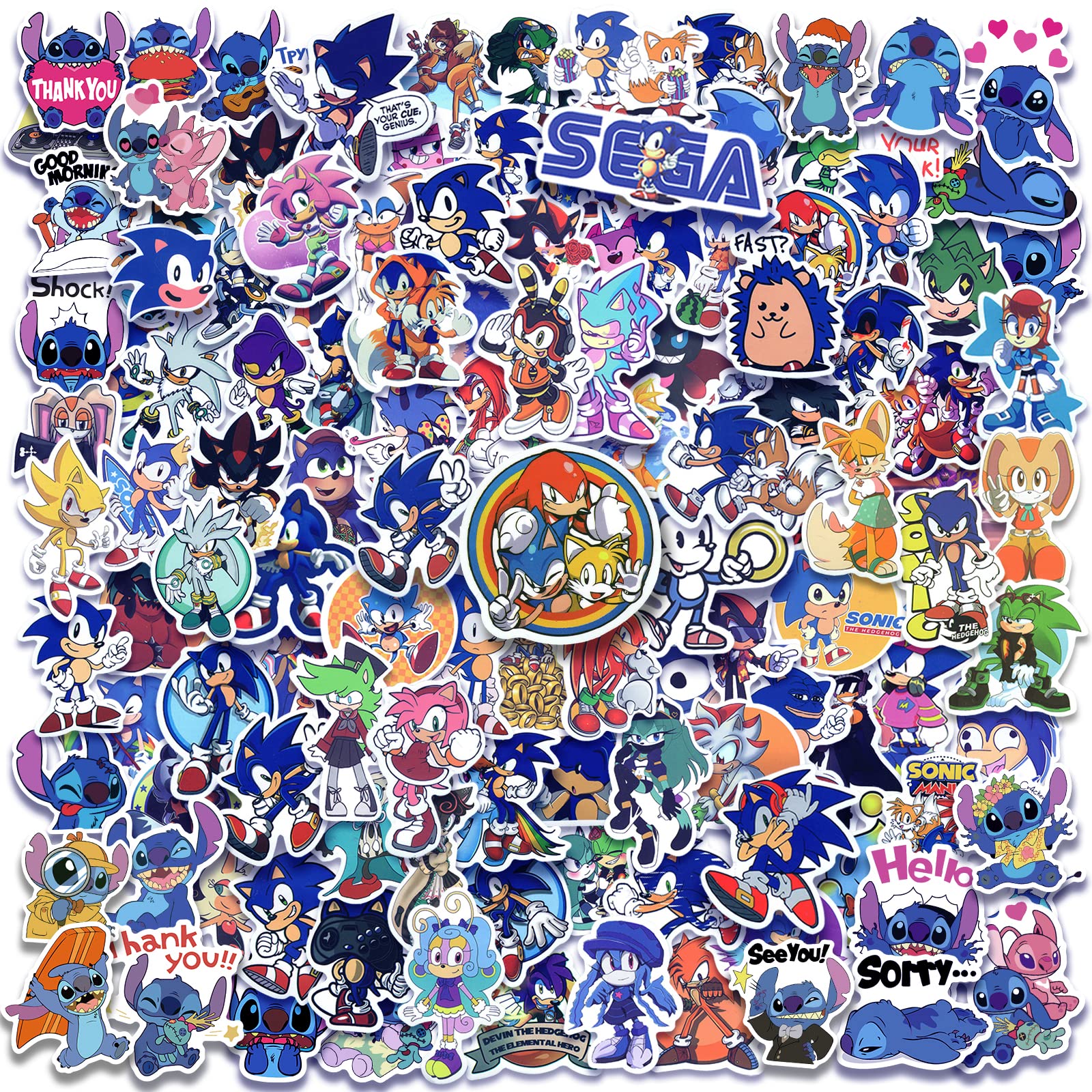 Amazon.com: 200 Pcs Stitch Stickers, Sonic Stickers, Cartoon ...