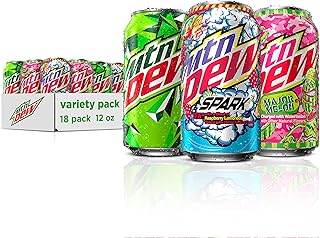 Mountain Dew 3 Flavor Major Melon Variety Pack (Major Melon, Spark (Rasp Lemonade), and Original Dew), 12 Fl Oz (Pack of 18)