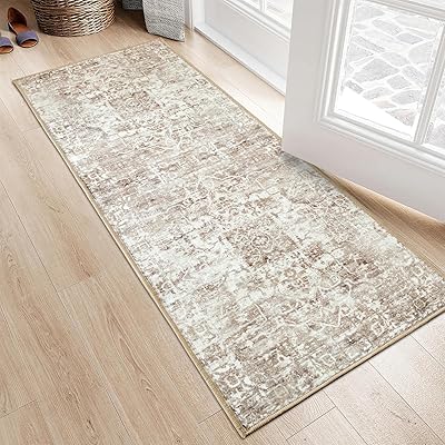 StangH - Alfombra de pasillo de 2 x 6 pulgadas para pasillo de cocina, antideslizante, lavable, bohemio, beige, bronceado, decoración del hogar, alfombra de lana sintética suave para mesita de noche y