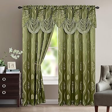 Elegant Comfort - Juego de Cortinas con Cenefa y Respaldo, Verde Salvia, 1