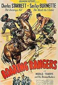 Smiley Burnette, Slim Duncan, Charles Starrett, Merle Travis, Merle Travis' Bronco Busters, Alan Reinhart, and Red Murrell in Roaring Rangers (1946)